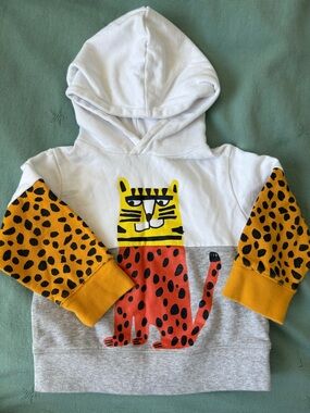 Stella McCartney Kids White Hoodie with Yellow & Orange Tiger Graphic